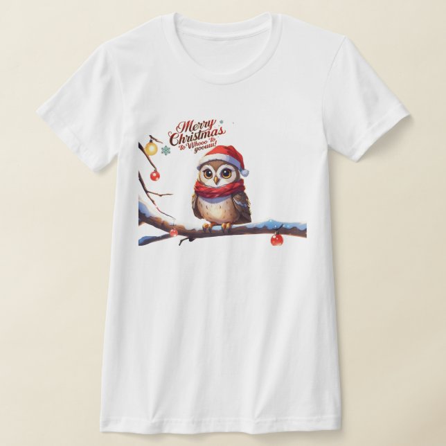 Festive Uggla i Santa Hat T Shirt (Laydown)