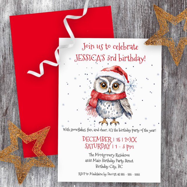 Festive Uggla Winter Wonderland Birthday Firande Inbjudningar (Skapare uppladdad)