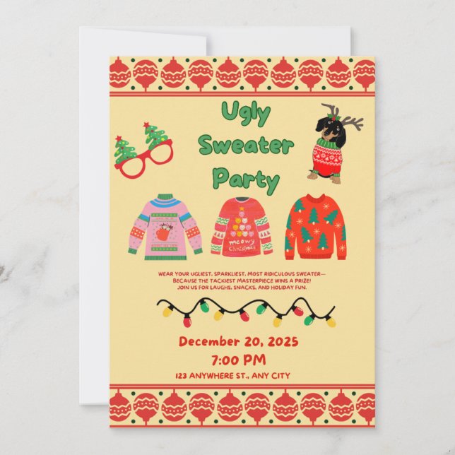 Festive Ugly Sweater Party Invitation  Inbjudningar (Framsida)
