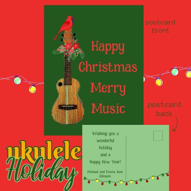 Festive Ukulele Lycklig jul Merry Music Helg Vykort (Skapare uppladdad)