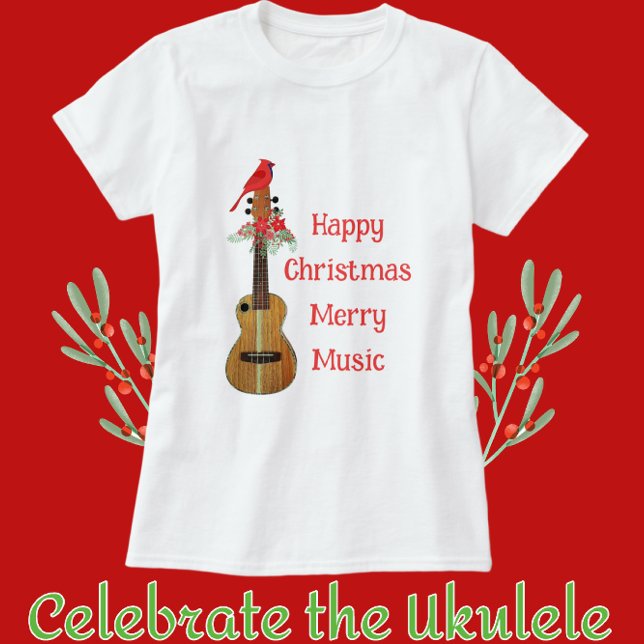 Festive Ukulele Lycklig jul Merry Music T Shirt (Skapare uppladdad)