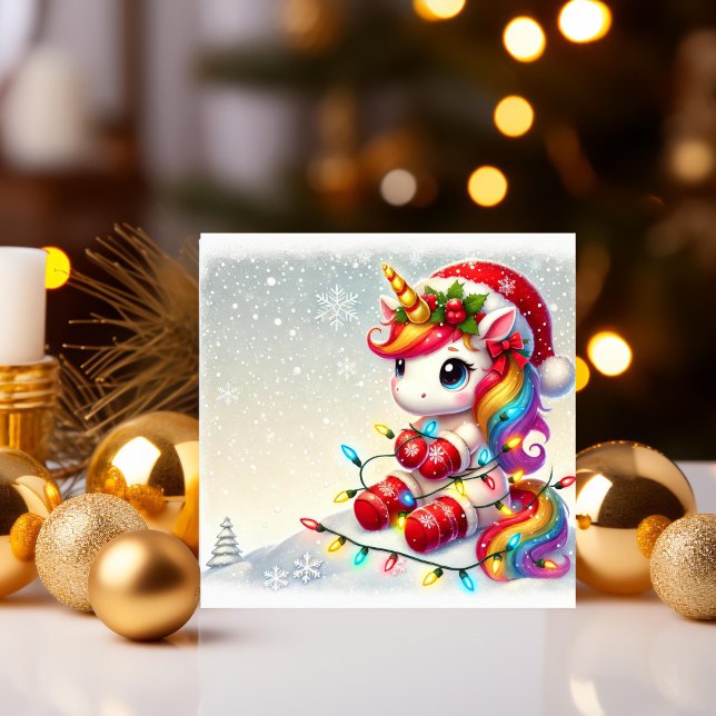 Festive Unicorn indränkt i Helgdag i Ljus Julkort (Skapare uppladdad)