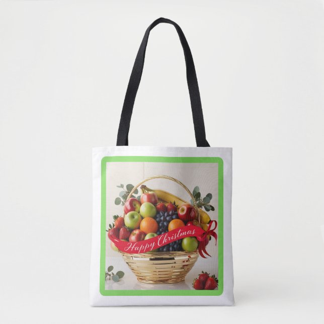Festive US Fruits Golden Basket jul Tote Bag Tygkasse (Framsida)