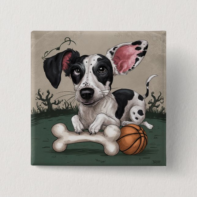 Festive Valp för Halloween: Spoted Hund Enjoying Knapp (Framsida)