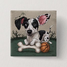 Festive Valp för Halloween: Spoted Hund Enjoying Knapp