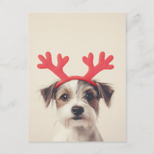 Festive Valp med Reindeer Antlers Vykort