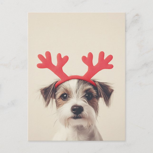 Festive Valp med Reindeer Antlers Vykort (Framsida)