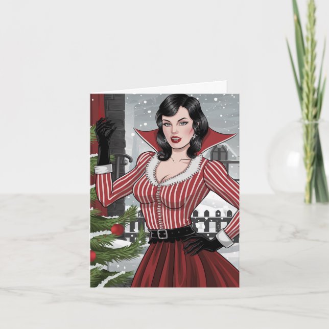 Festive Vampire Dam jul Kort (Framsida)