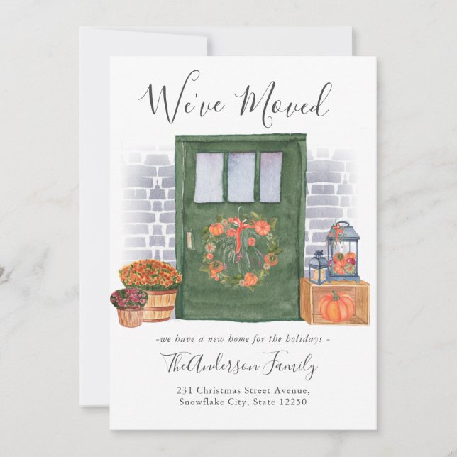 Festive Vi har flyttat Pumpkin Door Helgdag Flytta Meddelande (Framsida)