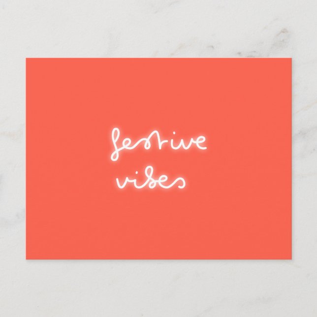 Festive Vibes | Modern Neon Light Trendig Red Jula Vykort (Framsida)