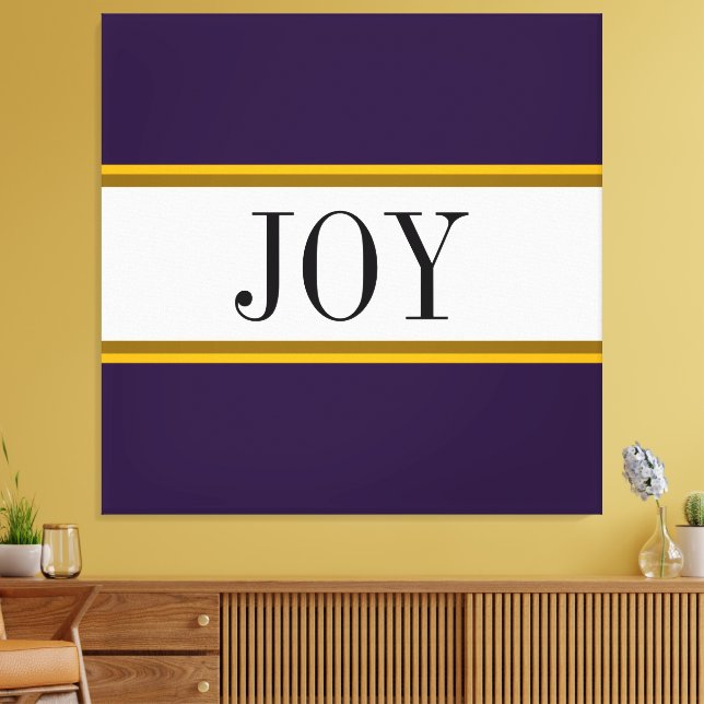 Festive Vibrant Lila White Jul JOY Text Canvastryck (Insitu (Vardagsrum))