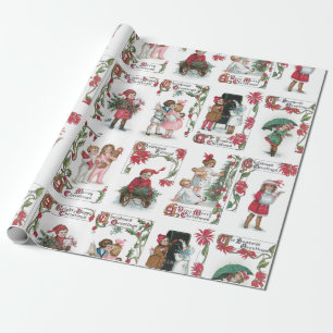Festive Victorian Children w/Jul Greetings Presentpapper
