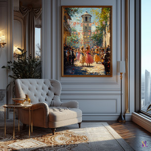 Festive Village Firande i Impressionist Stil Poster