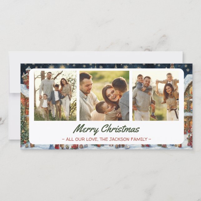 Festive Village jul Greeting Card 3 Foton Julkort (Framsida)