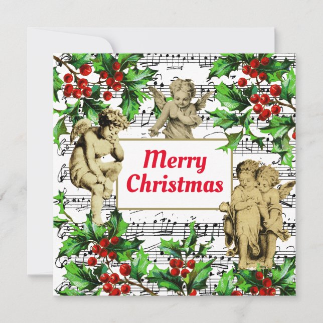Festive Vintage Angel Cherubs Holly-jul (Framsida)