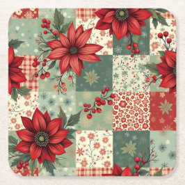 Festive Vintage Christmas Floral Quilt Pattern Underlägg Papper Kvadrat