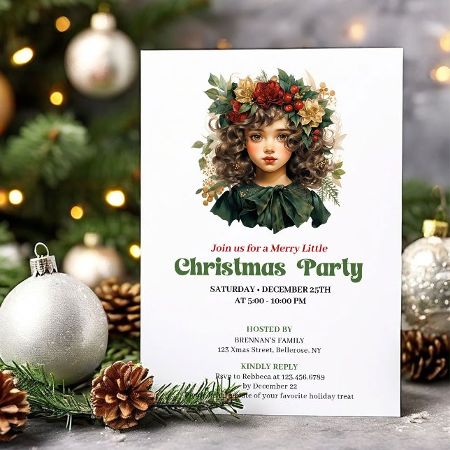 Festive vintage Christmas girl party invitation Inbjudningar (Festive vintage Christmas angel party invitation

)