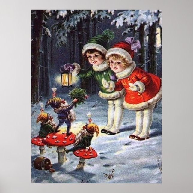 Festive vintage-Helgdag Julungar Poster (Framsidan)