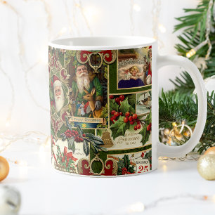 Festive Vintage jul Ephemera Collage-Grönt Kaffemugg