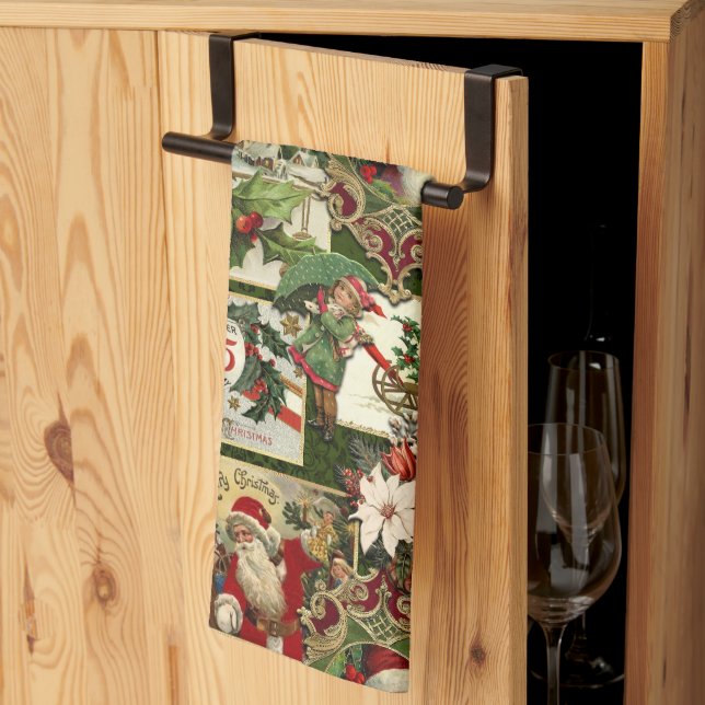 Festive Vintage jul Ephemera Collage-Grönt Kökshandduk (Thirds Fold)