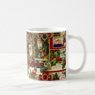 Festive Vintage jul Ephemera Collage Red Kaffemugg