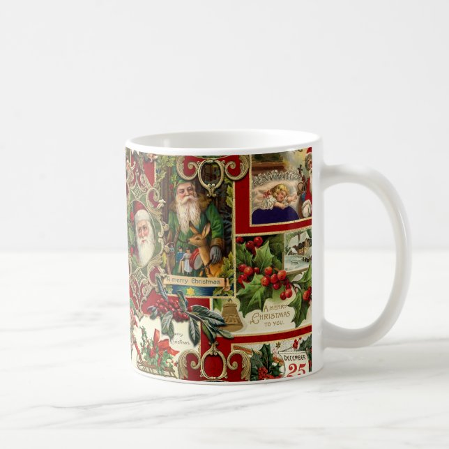 Festive Vintage jul Ephemera Collage Red Kaffemugg (Höger)