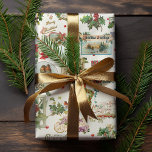 Festive Vintage jul Hälsning Collage-Ecru Presentpapper<br><div class="desc">Festiv,  roligt och unikt helgdag,  sömlöst mönster,  med vintage God jul hälsning i dekorativt skript med traditionella uttryck för blommigt,  inklusive holly,  rosett band,  änglar,  vinterlandskapets vinjetter,  fåglar och röda bär. Ecru-bakgrund.</div>