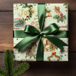 Festive Vintage jul Hälsning Collage-Grönt Presentpapper<br><div class="desc">Festiv,  roligt och unikt helgdag,  sömlöst mönster,  med vintage God jul hälsning i dekorativt skript med traditionella uttryck för blommigt,  inklusive holly,  rosett band,  änglar,  vinterlandskapets vinjetter,  fåglar och röda bär. Gröntens bakgrund.</div>
