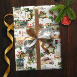 Festive Vintage jul Hälsning Collage White Presentpapper<br><div class="desc">Festiv,  roligt och unikt helgdag,  sömlöst mönster,  med vintage God jul hälsning i dekorativt skript med traditionella uttryck för blommigt,  inklusive holly,  rosett band,  änglar,  vinterlandskapets vinjetter,  fåglar och röda bär. Vit bakgrund.</div>