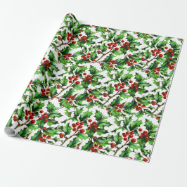 Festive Vintage jul Red Holly Berries Presentpapper