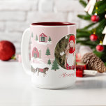 Festive Vintage jul Träd Farm Photo Två-Tonad Mugg<br><div class="desc">Fira den magiska och festliga julhelgen med vår anpassningsbar helgdag fotot mugg. Vår helgdag i vintage har en lantbruksmiljö i Julgran, denna mönster i jul innehåller en jultomte med ett lantgård, en röd lada, barn som leker och kastar snöbollar, Julgranar och en röd vintage lastbil. All teckning som finns i...</div>