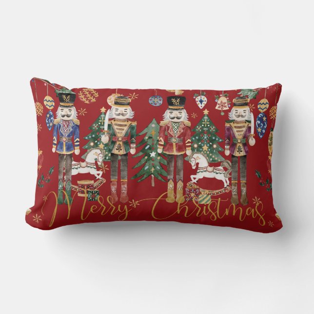 Festive Vintage Nutcracker God jul Red Lumbarkudde (Framsida)