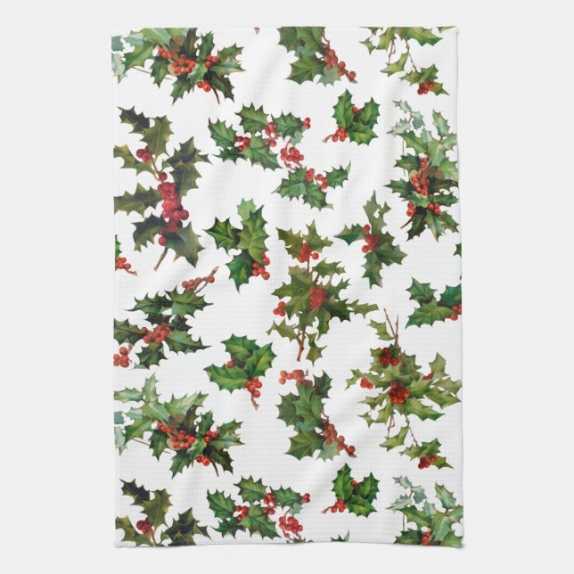 Festive Vintage Stil Holly Kökshandduk (Vertikal)