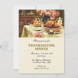 Festive Vintage Traditional Thanksgiving Middag Inbjudningar