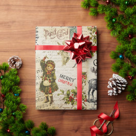 Festive Vintage Victorian jul Girl Holly Presentpapper
