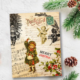Festive Vintage Victorian Julflicka och Holly Kort