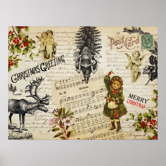 Festive Vintage Victorian Julflicka och Holly Poster (Framsidan)