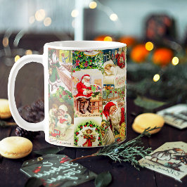 Festive Vintage Victorian jultomten Collage Kaffemugg