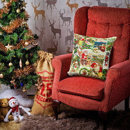 Festive Vintage Victorian jultomten Collage Kudde