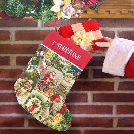 Festive Vintage Victorian jultomten Collage Liten Julstrumpa