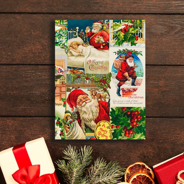 Festive Vintage Victorian Jultomten Leksaker Vykort (Skapare uppladdad)