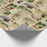 Festive Vintage Vinter jul Ephemera Collage Presentpapper<br><div class="desc">Festiv kollage och roligt med vintage-julkortsehemera,  inklusive snögubbar,  barn i snö,  gnomer,  skidåkare,  mistletoe,  holly- och jolly-julhälsningar på beige snowy-bakgrund.</div>