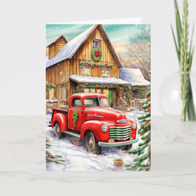 Festive Vintage Winter Farmhouse God jul Helgkort (Framsida)