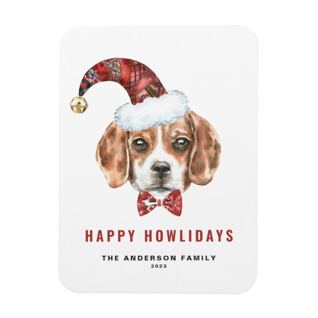 Festive Watercolor Beagle Santa Lycklig Howlidays Magnet (Vertikal)