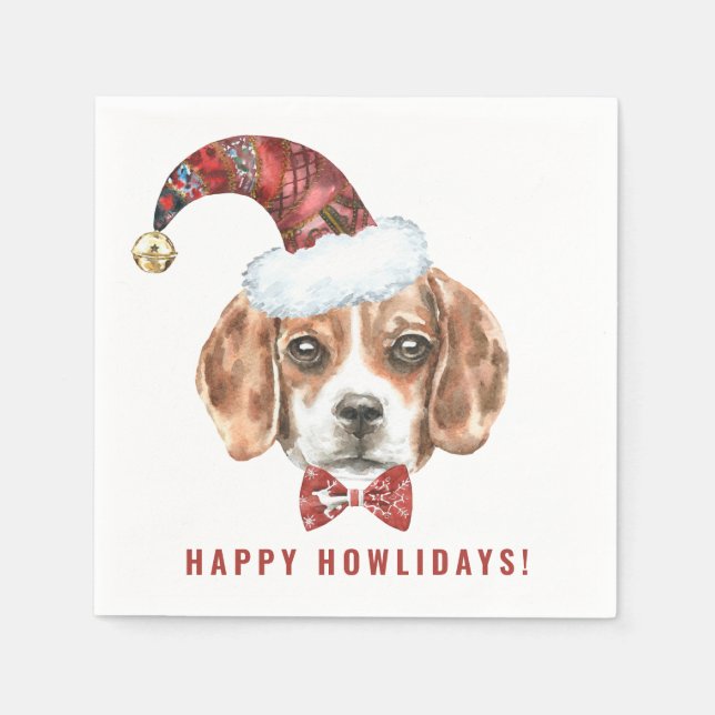 Festive Watercolor Beagle Santa Lycklig Howlidays Pappersservett (Framsidan)