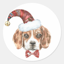 Festive Watercolor Beagle Santa Lycklig Howlidays Runt Klistermärke
