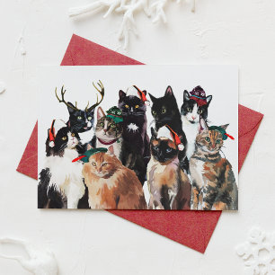 Festive Watercolor Cats Clowder Glad helg