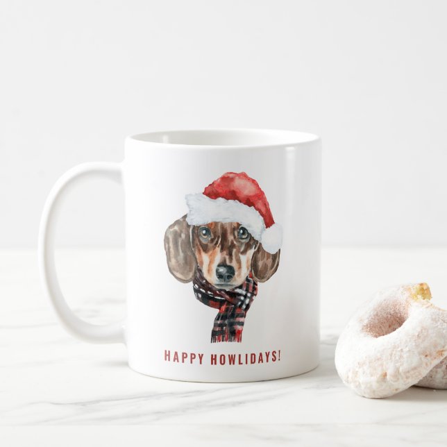 Festive Watercolor Dachshund jultomten Kaffemugg (Med munk)
