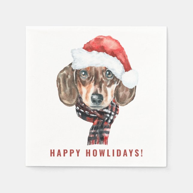 Festive Watercolor Dachshund jultomten Pappersservett (Framsidan)