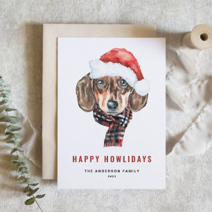 Festive Watercolor Dachshund Santa Lycklig Howlida Helgkort